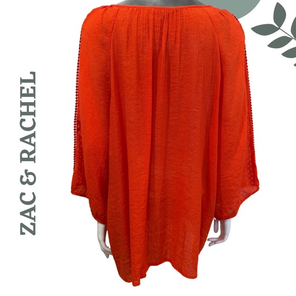 🛍️3/$40 Zac & Rachel Flowy Blouse with Eyelet Detail Boho Peasant Top Orange 2X - Picture 4 of 6